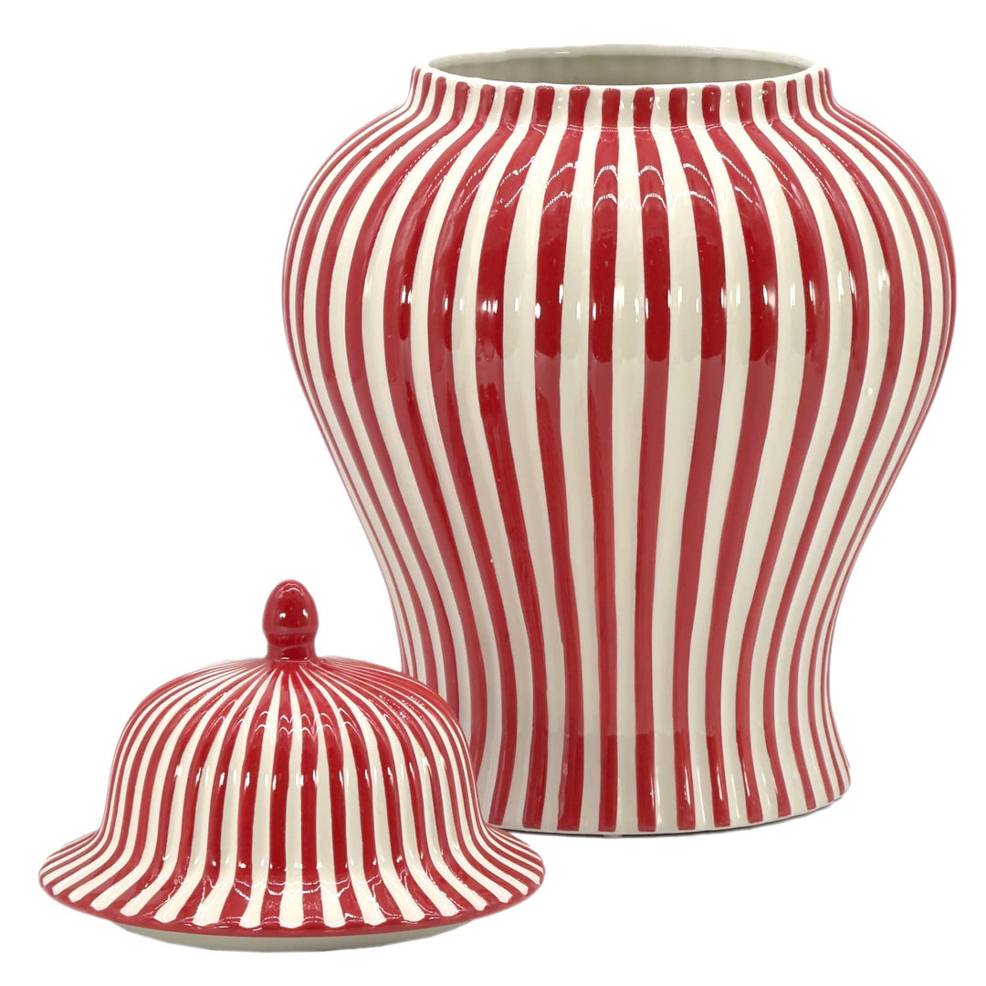 XL Red Striped Ceramic Ginger Jar-Ginger Jars-LNH Edit