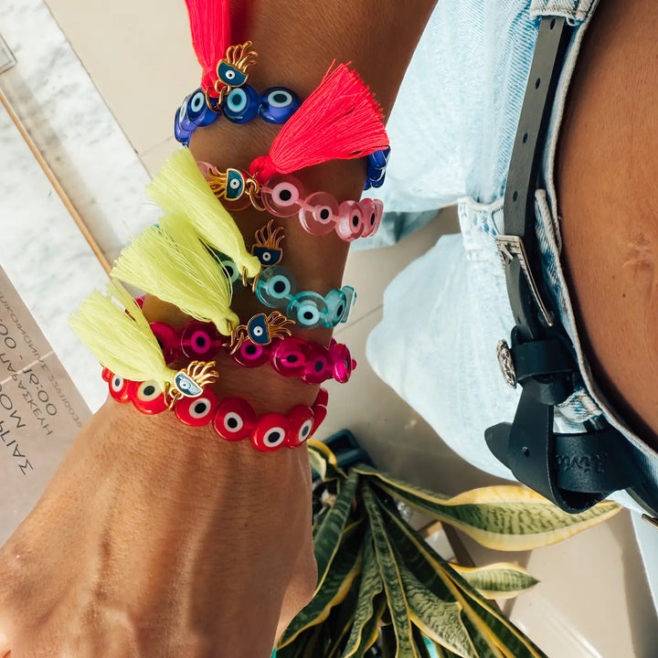 Pink Greek Evil Eye Protection Bracelets with Medusa