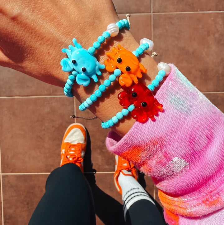 Turquoise Bracelet with Colorful Red Crab