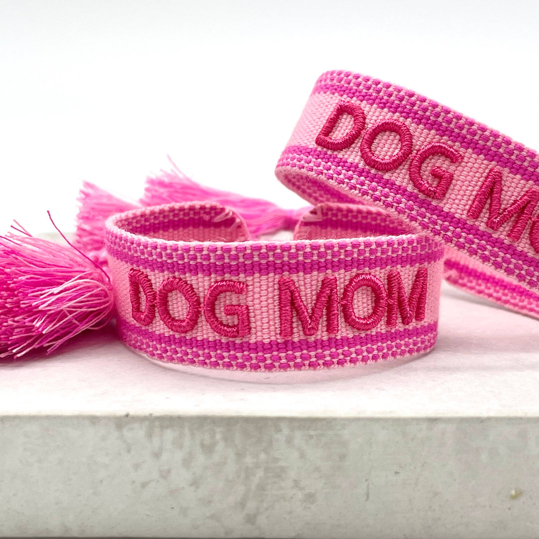 DOG MOM statement bracelet woven, embroidered