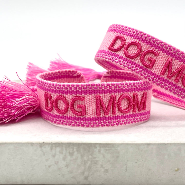 DOG MOM statement bracelet woven, embroidered