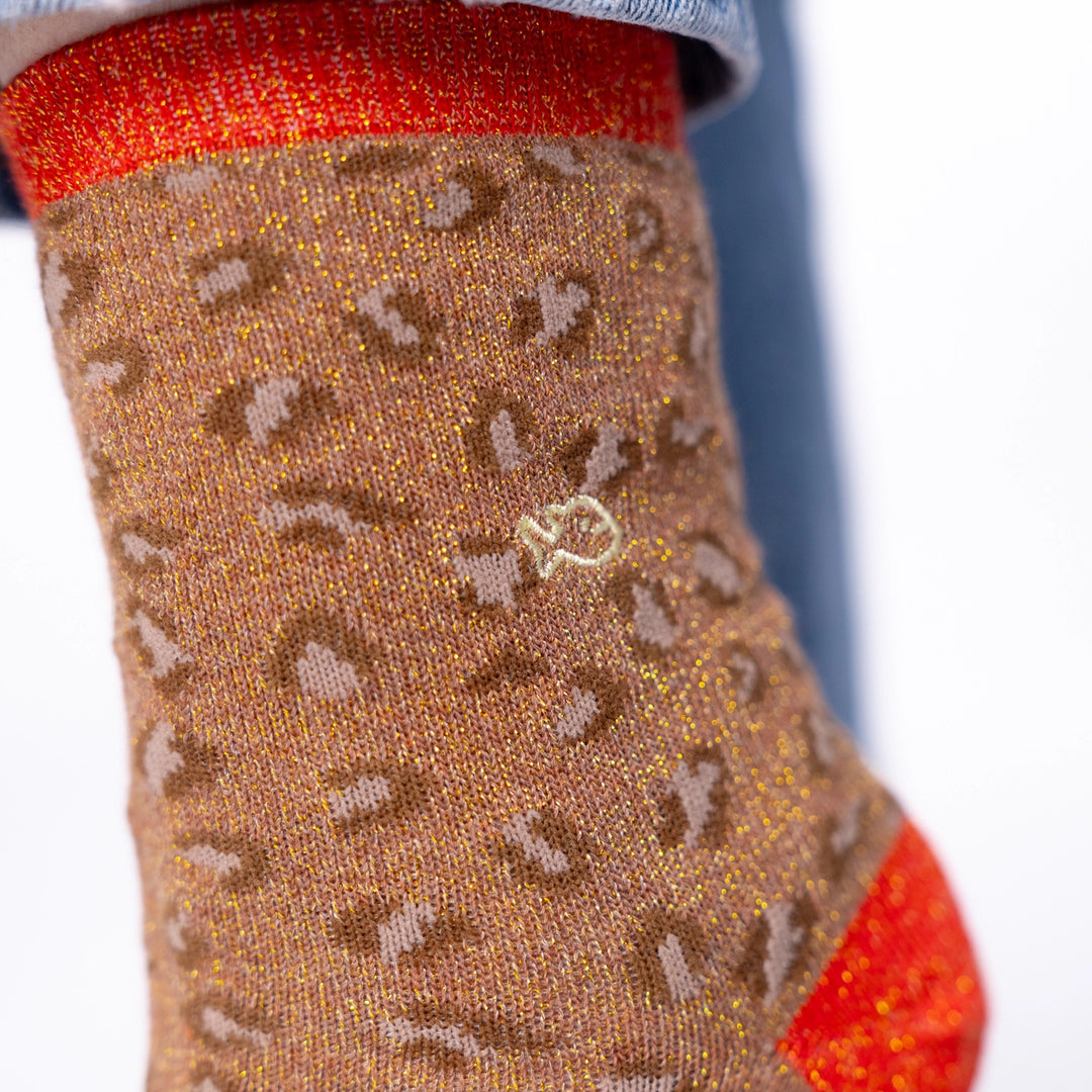 Brown and Orange Leopard Combed Cotton Socks-Socks-LNH Edit