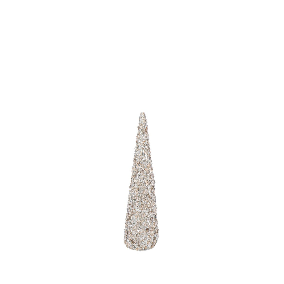 Champagne sequin cone tree, large size, shimmering holiday decoration.