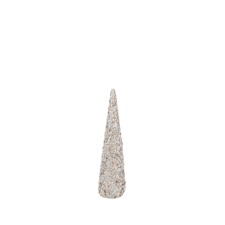 Champagne sequin cone tree, large size, shimmering holiday decoration.