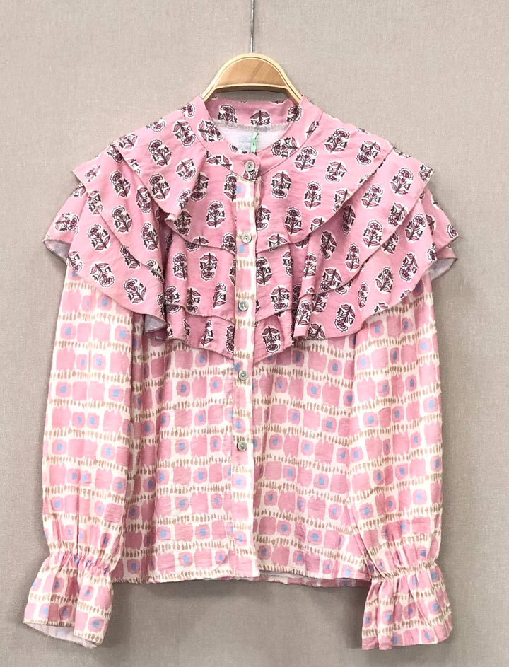 Pink Frill Printed Blouse