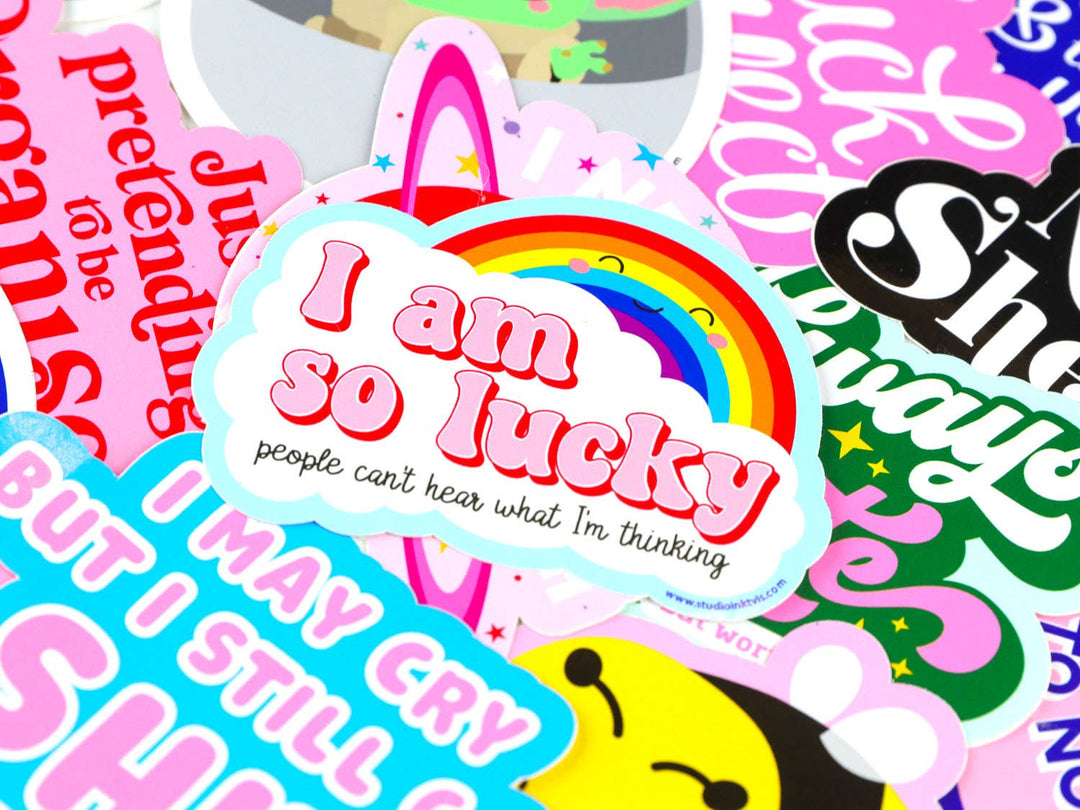 Sticker I am so lucky rainbow and clouds
