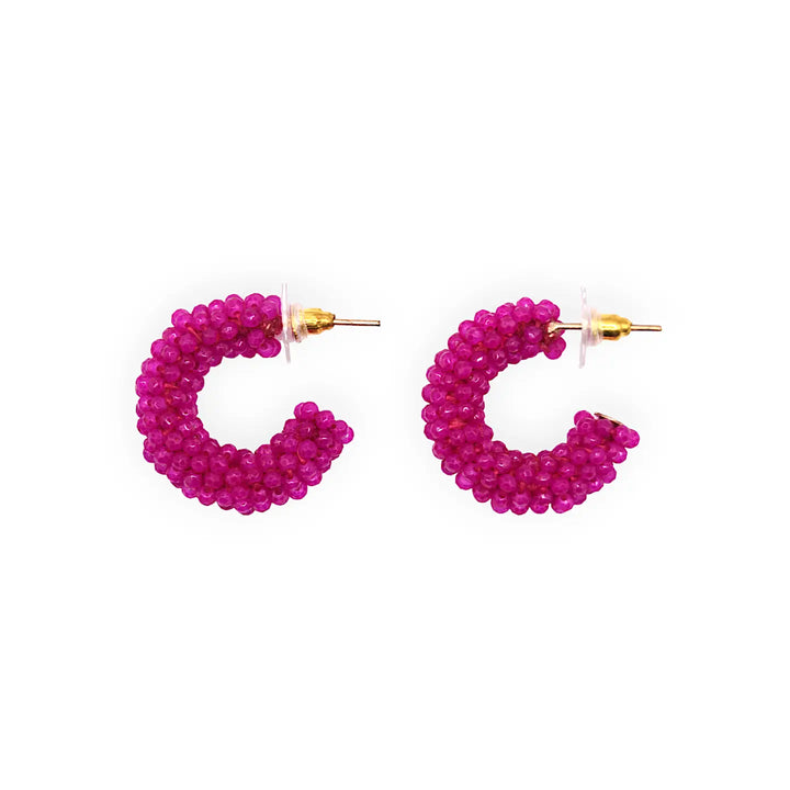Mini Fuchsia Crystal Cluster Hoop Earrings