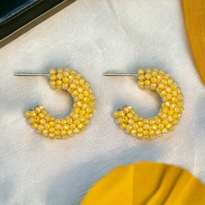Dandelion Yellow Mini Crystal Cluster Hoop Earrings