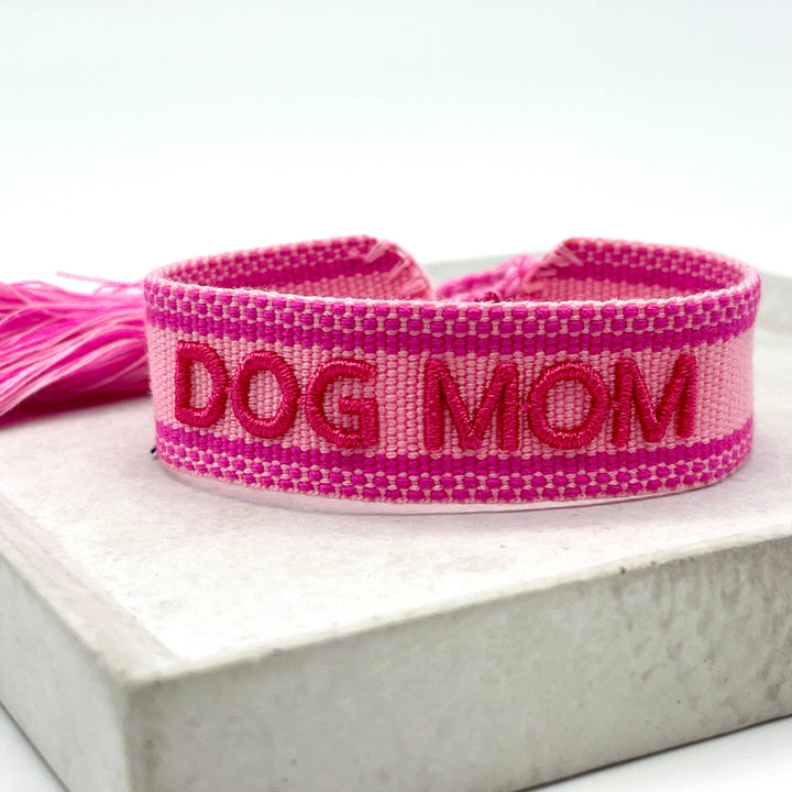 DOG MOM statement bracelet woven, embroidered