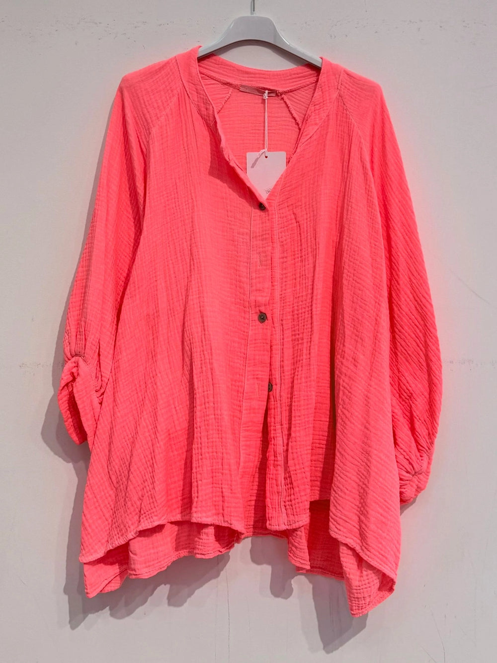Neon Coral Gauze Cotton Shirt-Shirts & Tops-LNH Edit