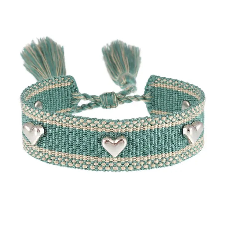 Hearts Green  Woven Bracelet-Bracelets-LNH Edit
