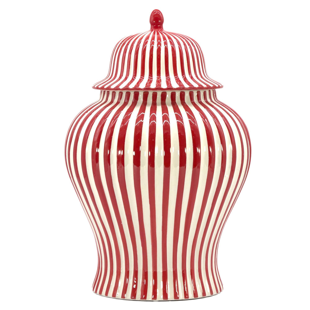 XL Red Striped Ceramic Ginger Jar-Ginger Jars-LNH Edit