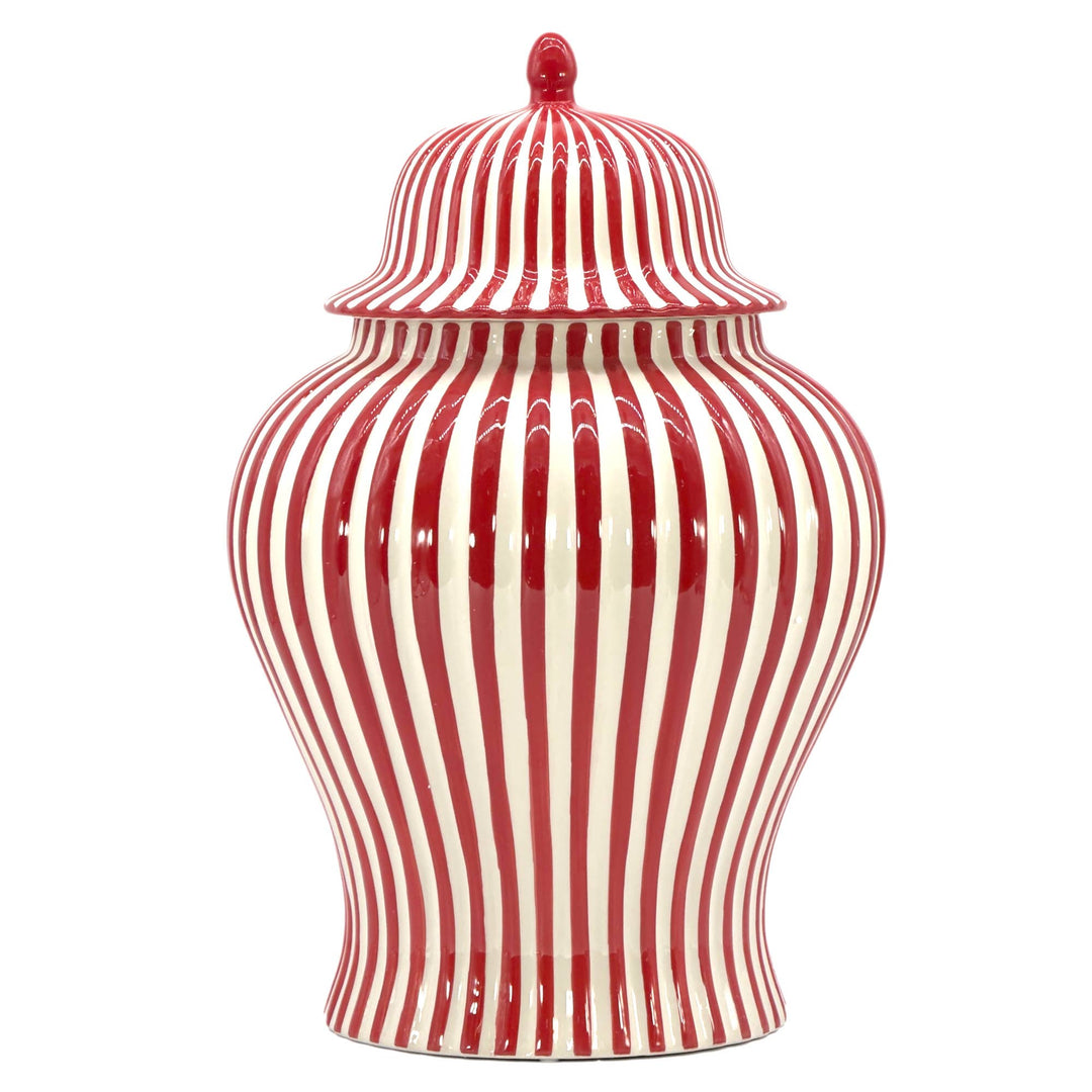 XL Red Striped Ceramic Ginger Jar-Ginger Jars-LNH Edit