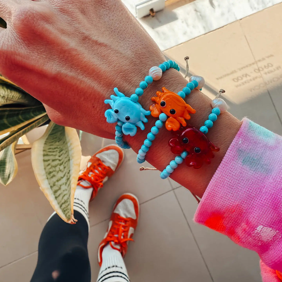 Turquoise Bracelet with Colorful Red Crab