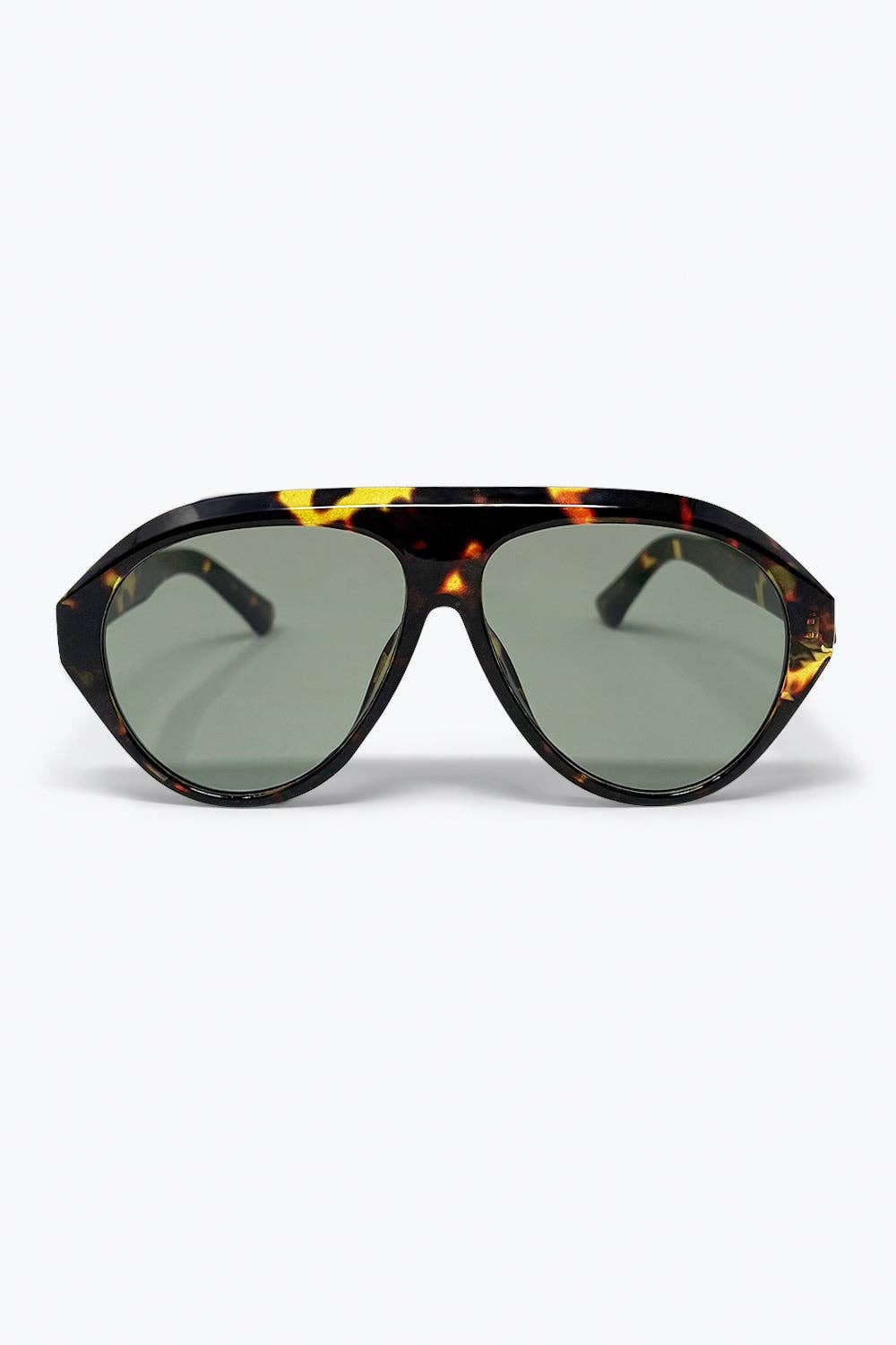 Tortoise Aviator Sunglasses with Green Lenses: GREEN / ONE--LNH Edit