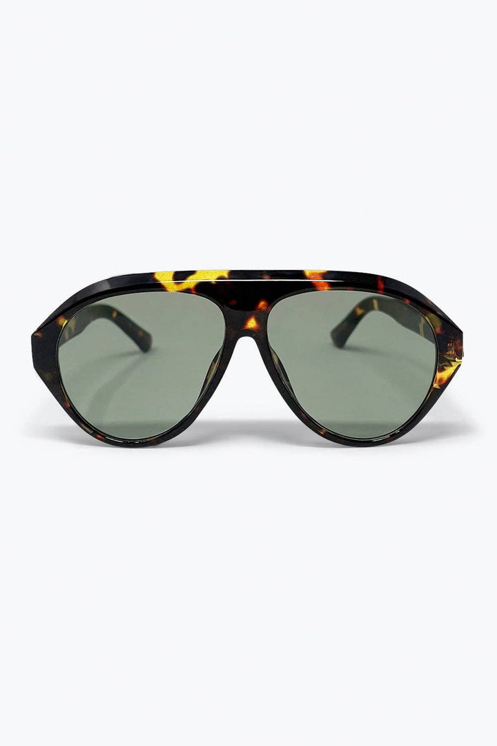 Tortoise Aviator Sunglasses with Green Lenses: GREEN / ONE--LNH Edit