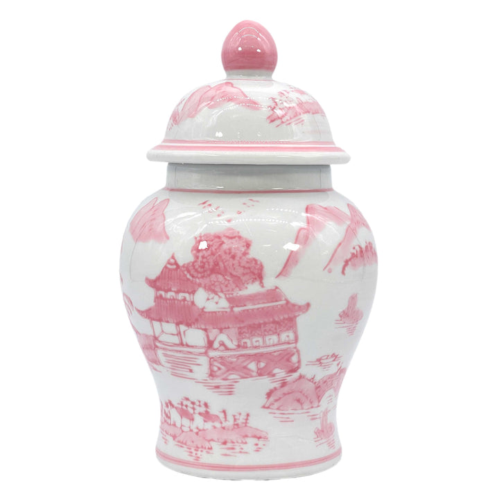 Small Chinoiserie Pink Ceramic Ginger Jar-Ginger Jars-LNH Edit