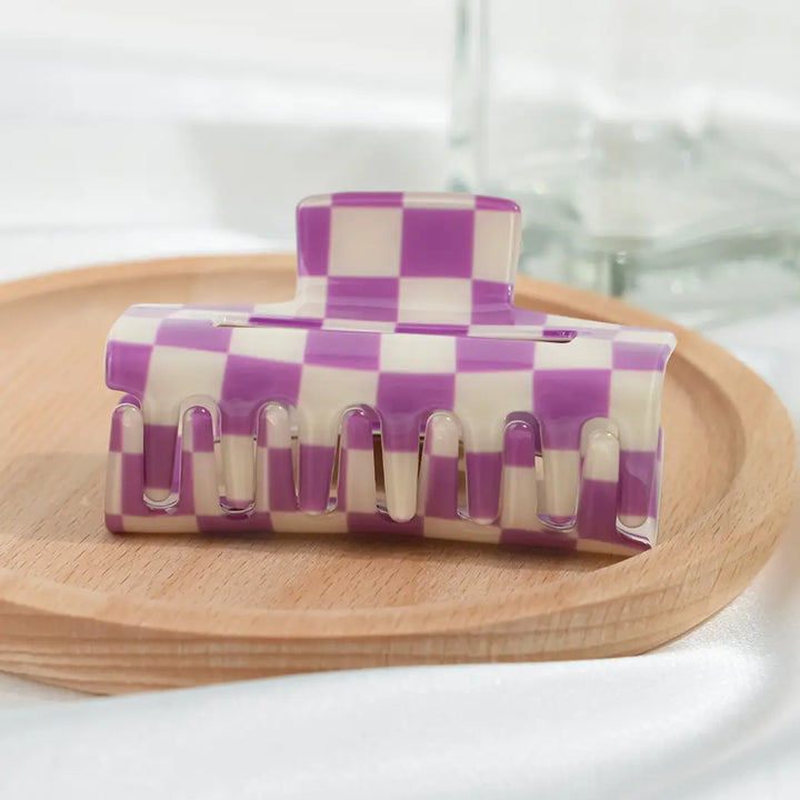 Large Purple Checkerboard Square Hair Claw Clip