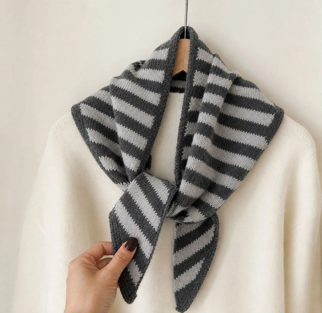 Small Grey Stripped Triangular Scarf