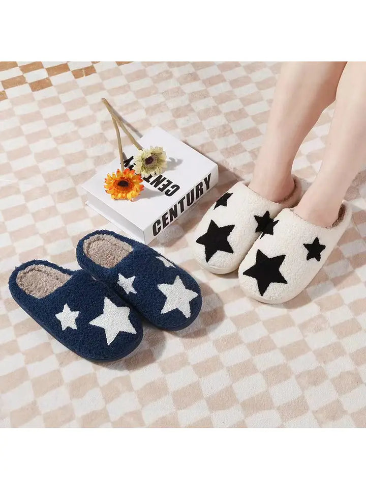 Navy & White Star Fluffy Slipper