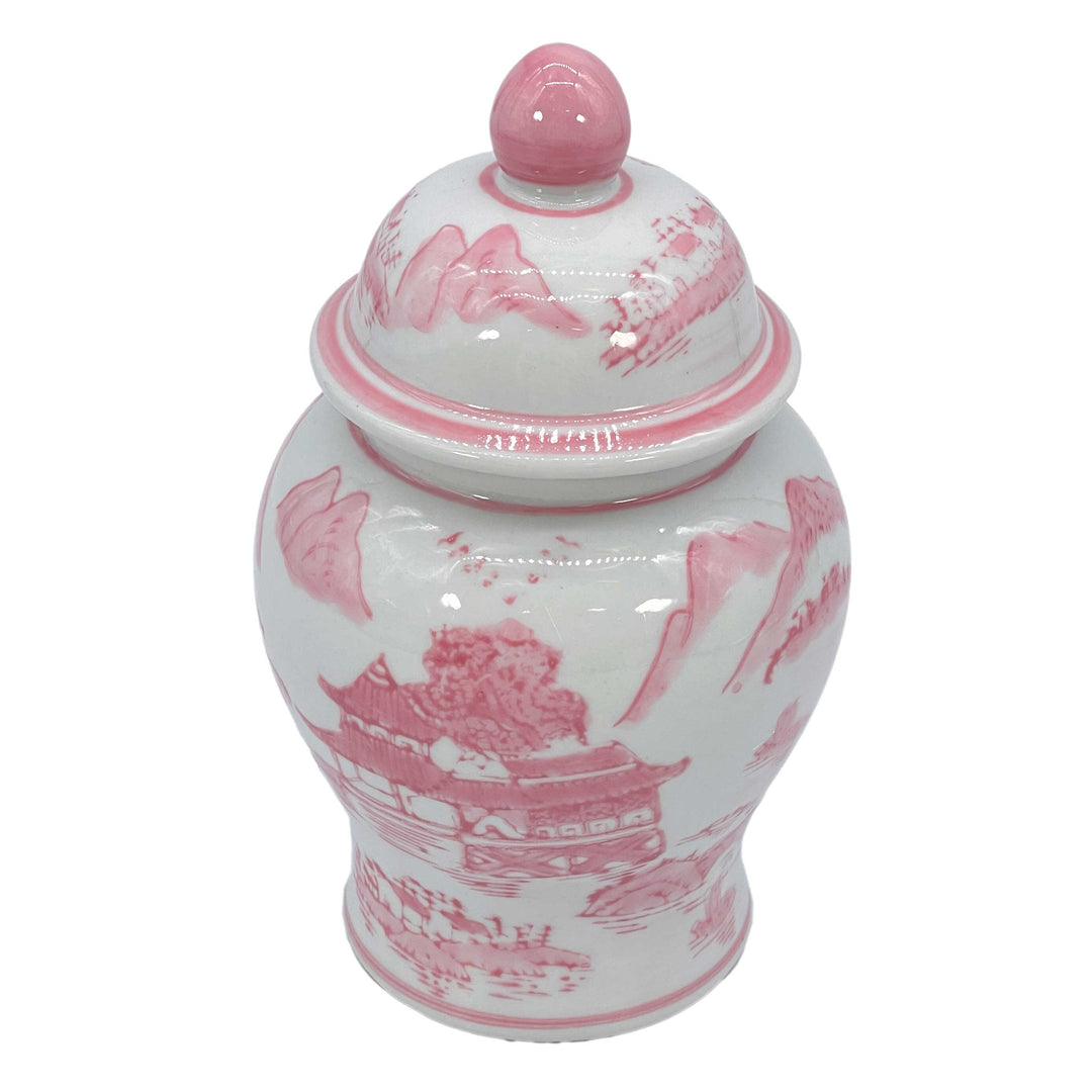 Small Chinoiserie Pink Ceramic Ginger Jar-Ginger Jars-LNH Edit