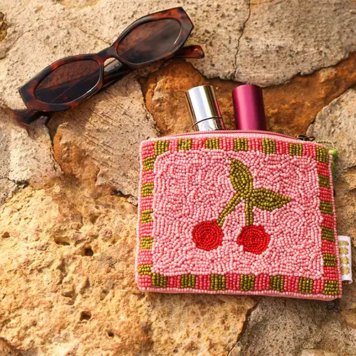 Cherry Beaded Pouch