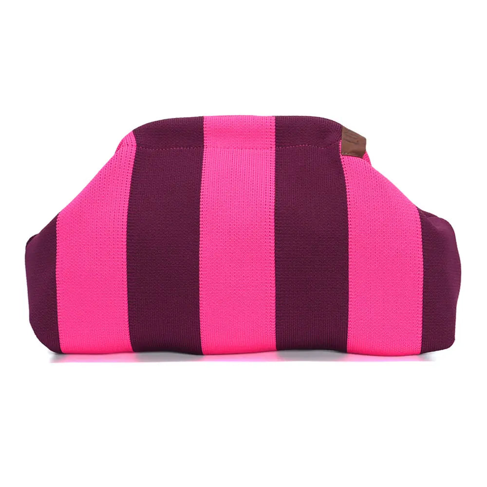 NEON PINK &amp; BURGUNDY Stripe Clutch Bag