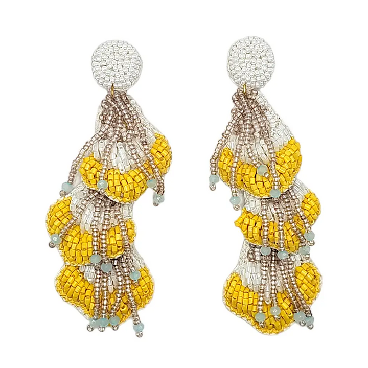 Statement Beaded Seashell Tassel Earrings