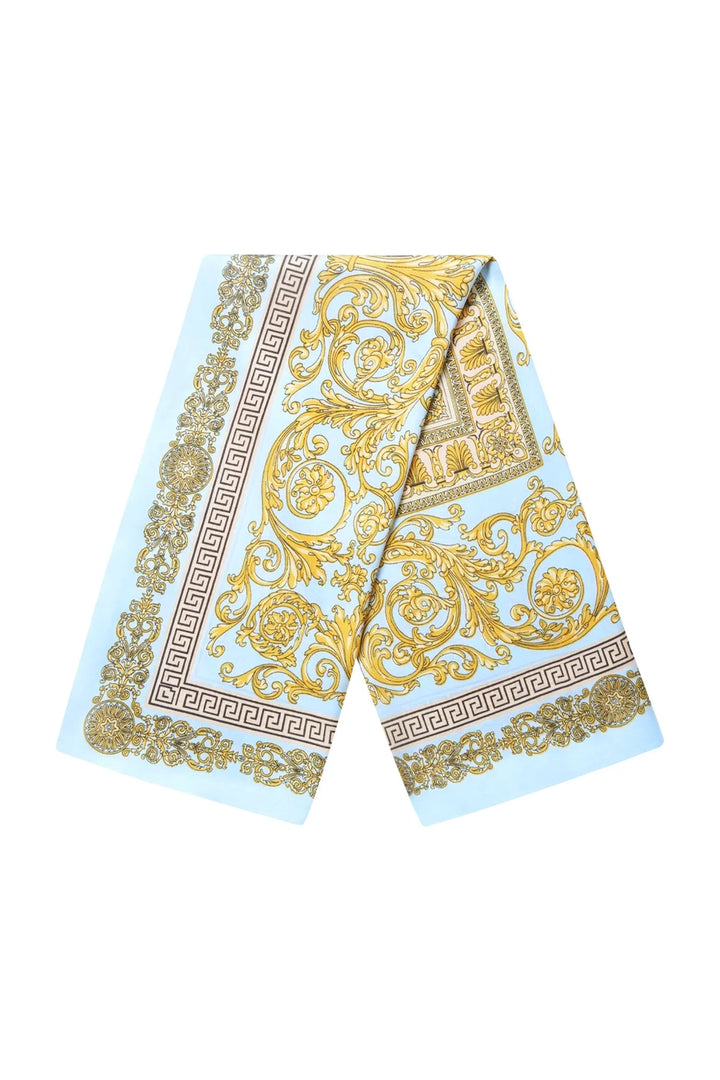Silk-touch Baby blue patterned scarf