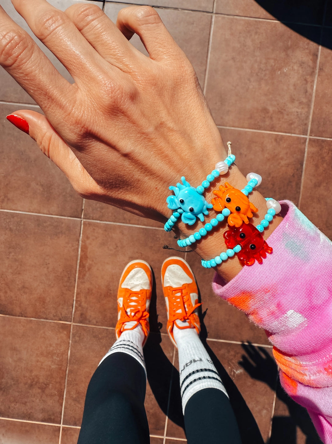 Turquoise Bracelet with Colorful Red Crab