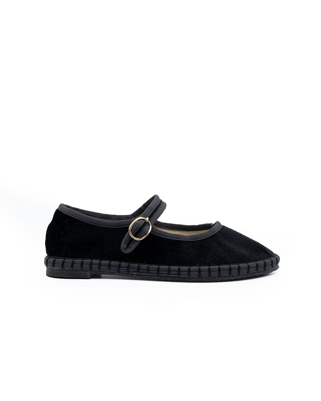 Black Handmade Velvet Mary Jane Flat Shoes - LNH Edit