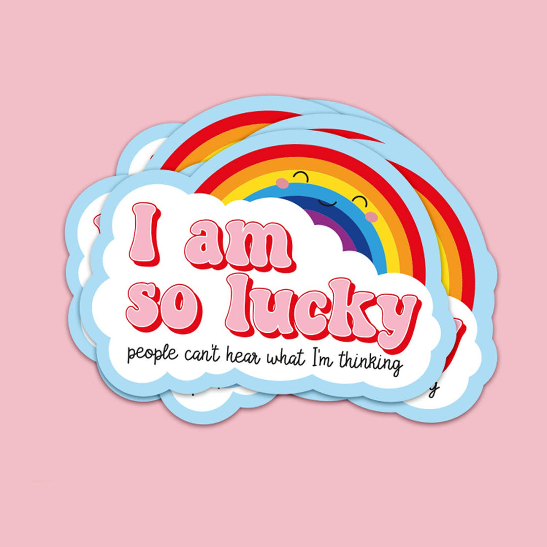 Sticker I am so lucky rainbow and clouds