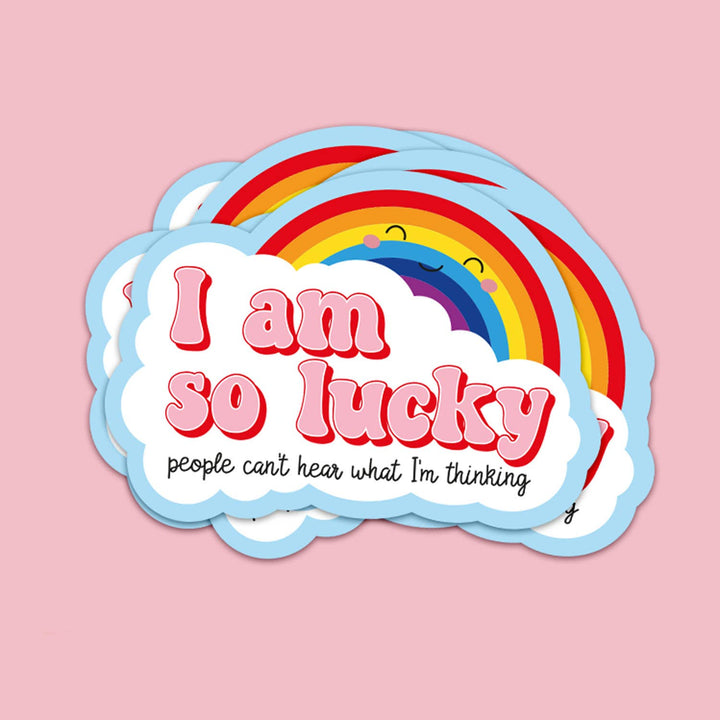 Sticker I am so lucky rainbow and clouds