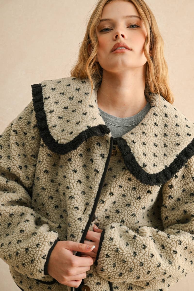 Stone and Black Sherpa Jacket with Collar