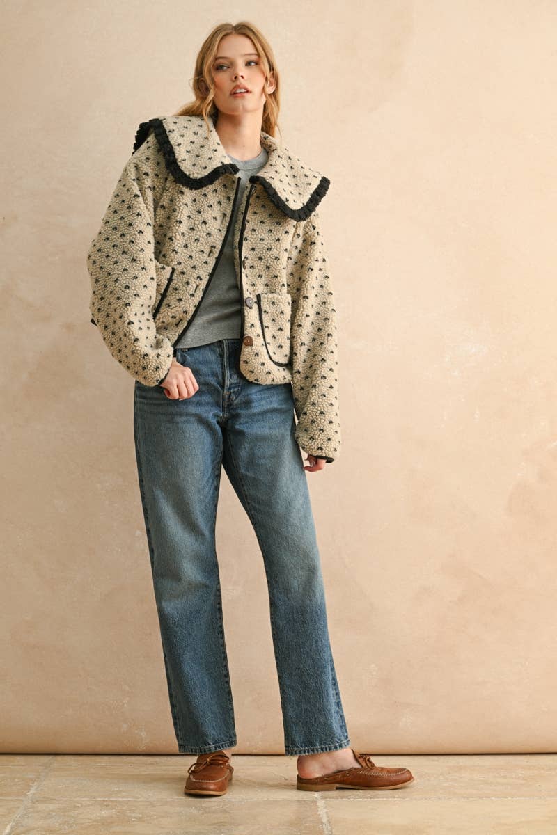 Stone and Black Sherpa Jacket with Collar