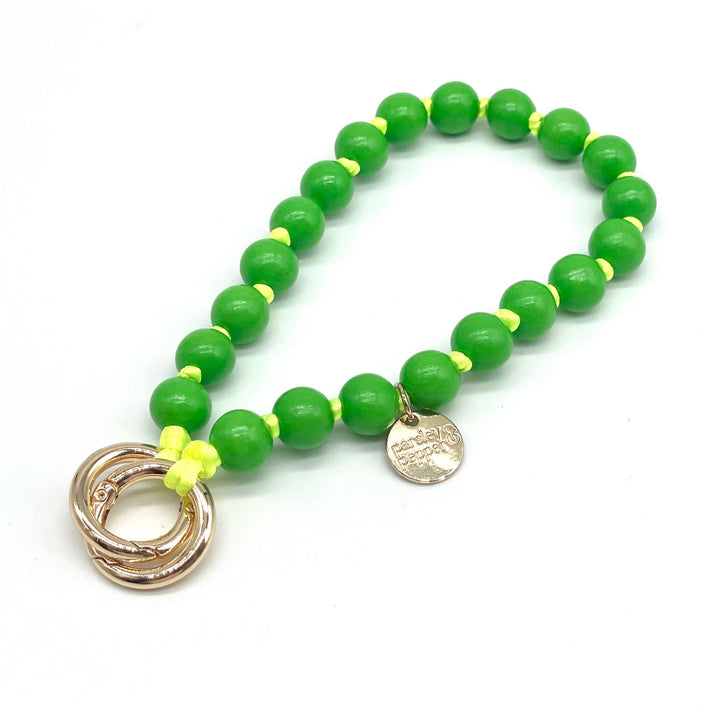 Green on Neon Yellow Wood Phone / Bag charm