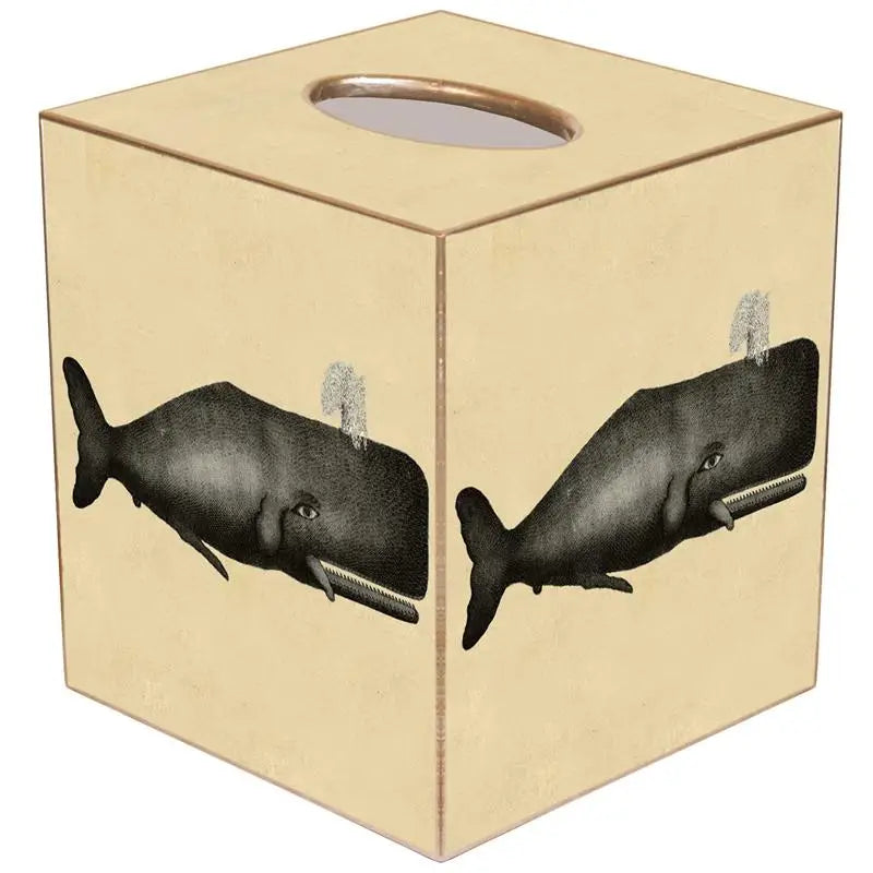 Vintage Gey Whale Blockprinted Print Tissue Box Cover-Tissue Boxes-LNH Edit