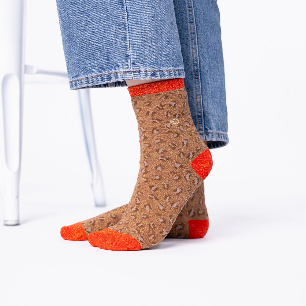 Brown and Orange Leopard Combed Cotton Socks-Socks-LNH Edit