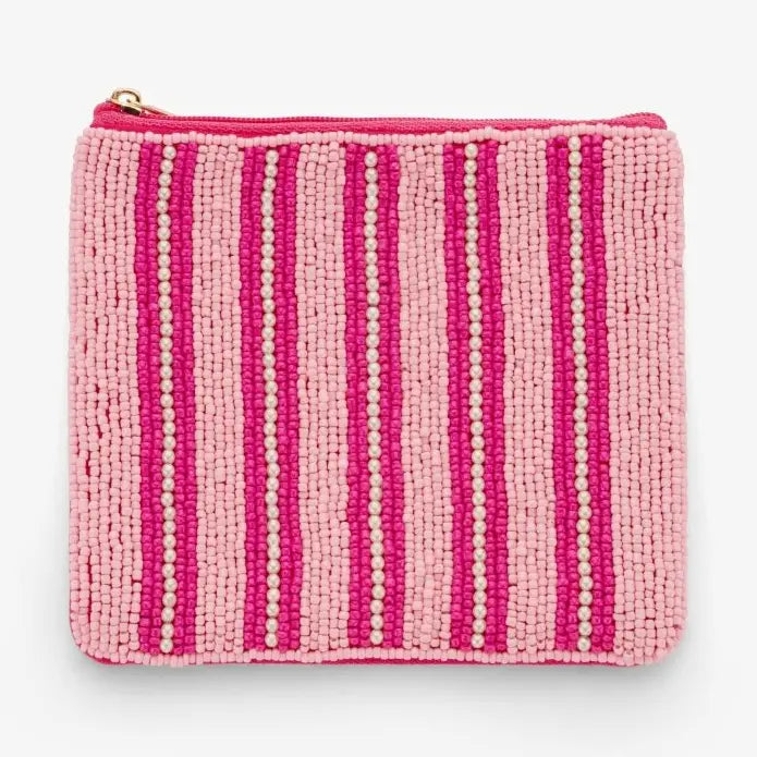 Pink Stripe Beaded Pouch