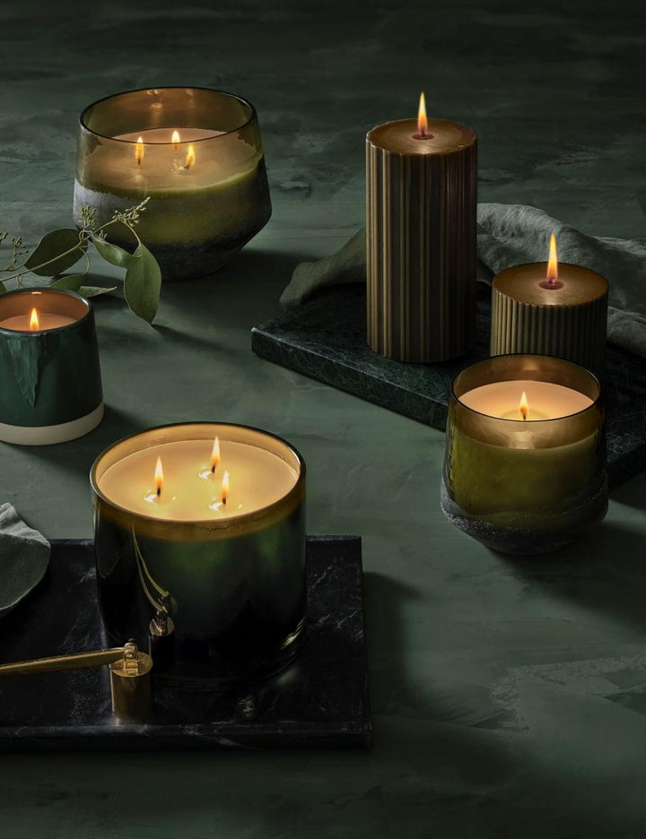 Hinoki Sage Statement Glass Candle, Green,-Scented Candles-LNH Edit