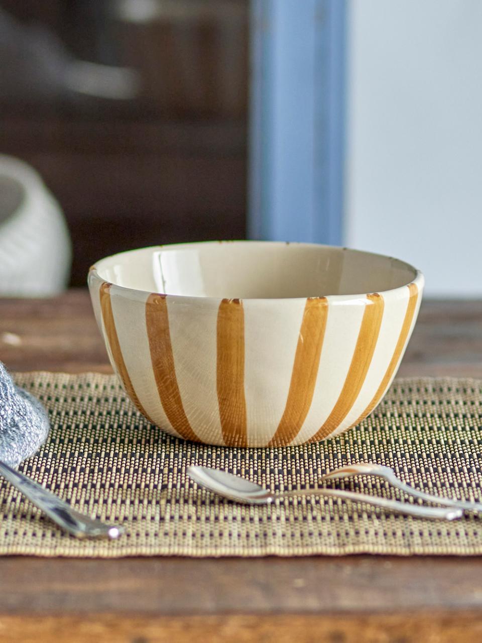 Handpainted Stripe Brown Bowl, Sold Individually