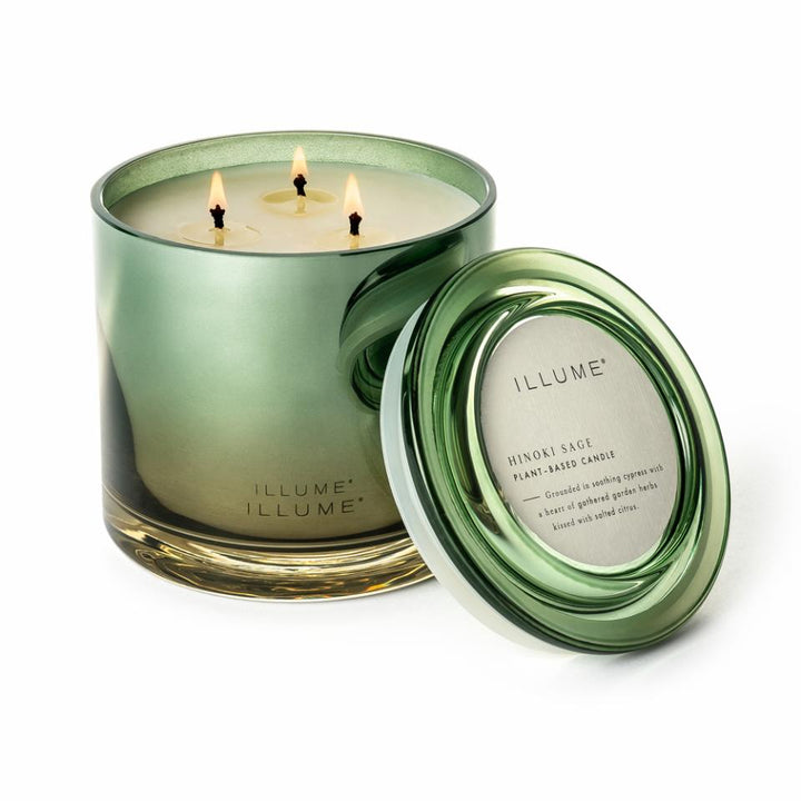 Hinoki Sage Statement Glass Candle, Green,-Scented Candles-LNH Edit