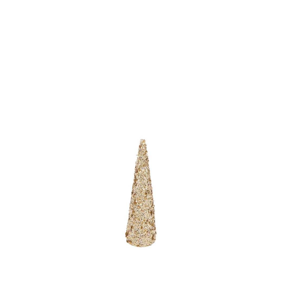Gold sequin cone tree, small size, festive decoration with sparkling finish.