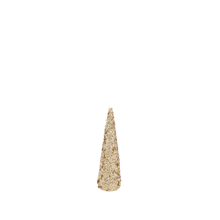 Gold sequin cone tree, small size, festive decoration with sparkling finish.