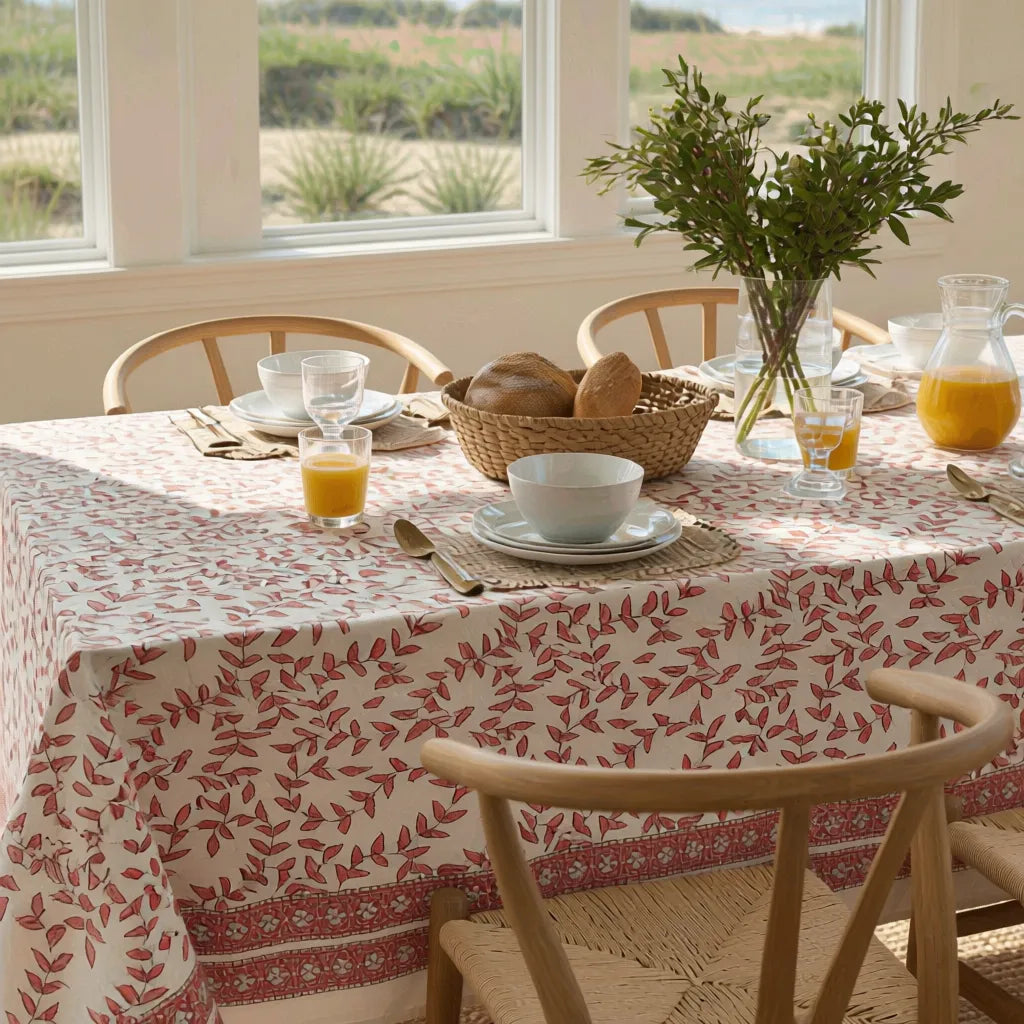 Tally Coral / White  Rectangular Tablecloth