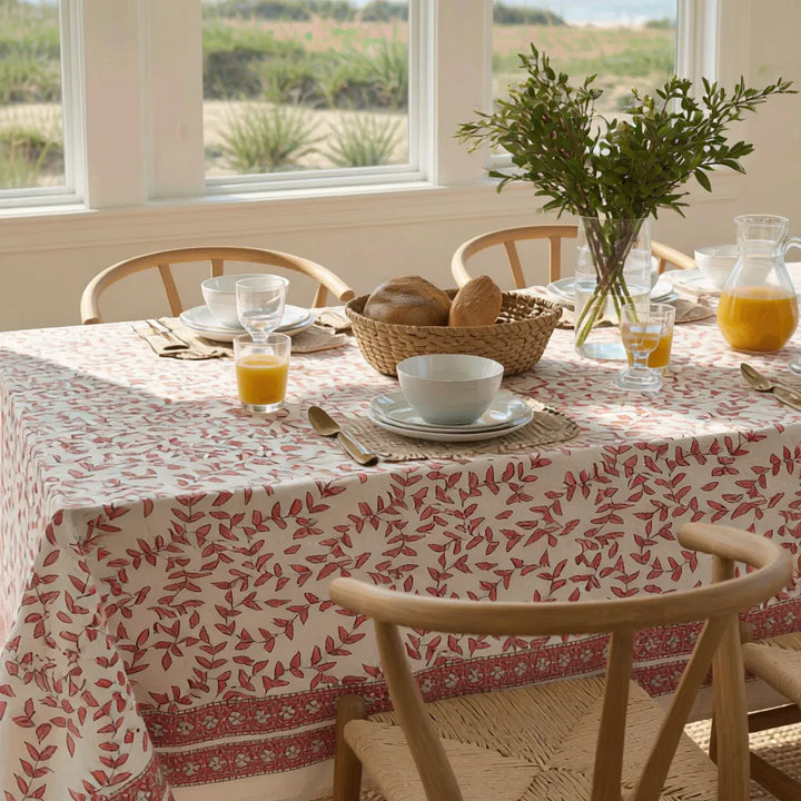 Tally Coral / White  Rectangular Tablecloth