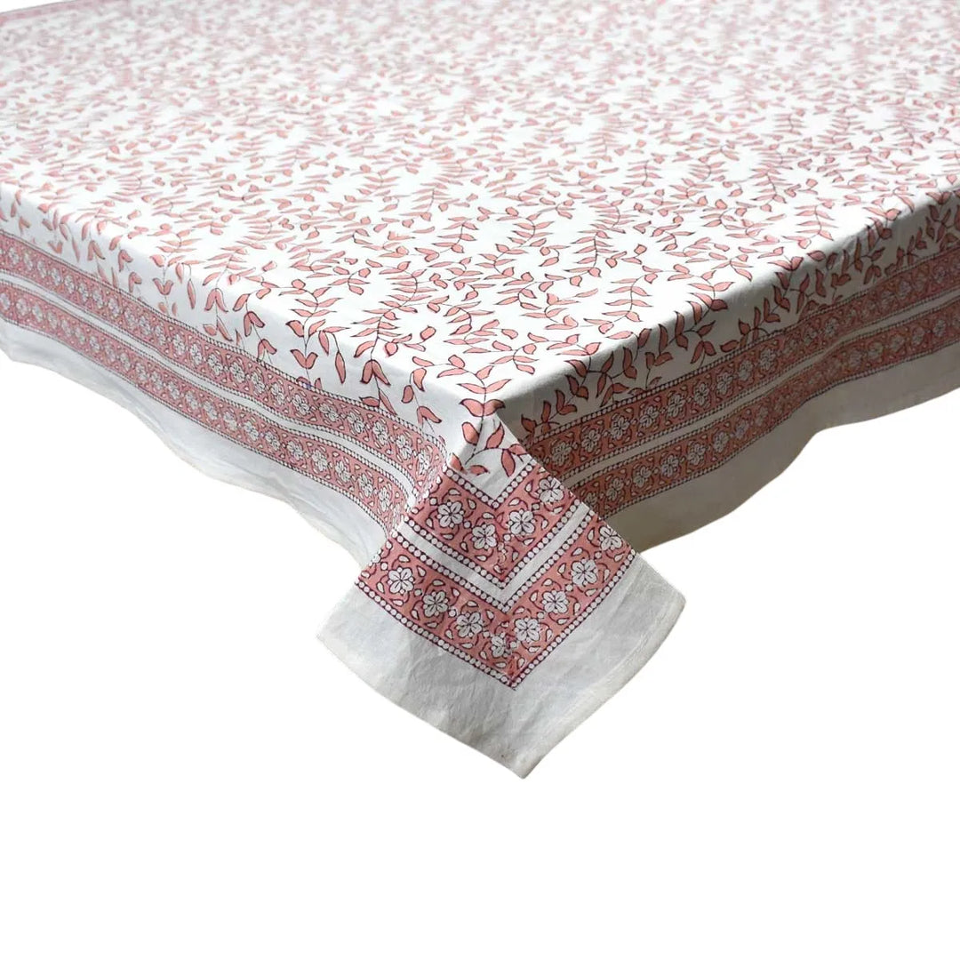 Tally Coral / White  Rectangular Tablecloth