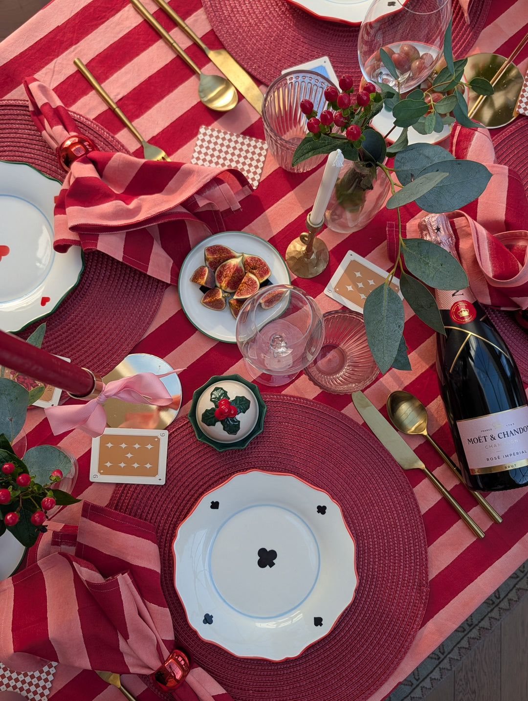 Red and Pink Stripe Frill Rectangle Tablecloth