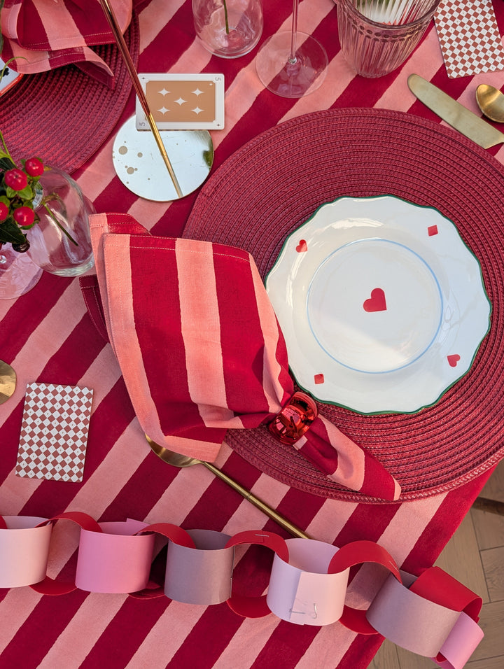 Red and Pink Stripe Frill Rectangle Tablecloth