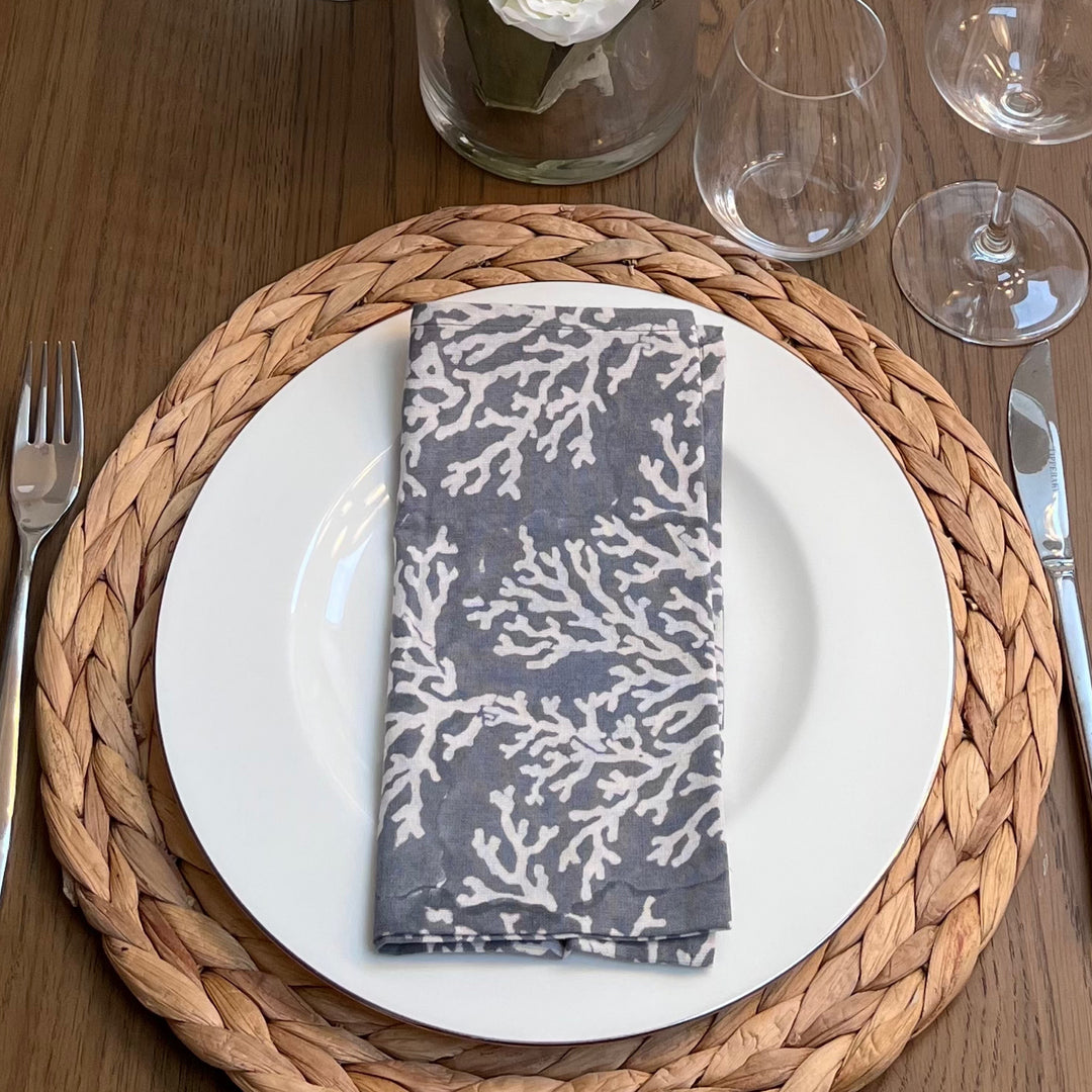 Coral Grey Napkin, Set of 4-Napkins-LNH Edit